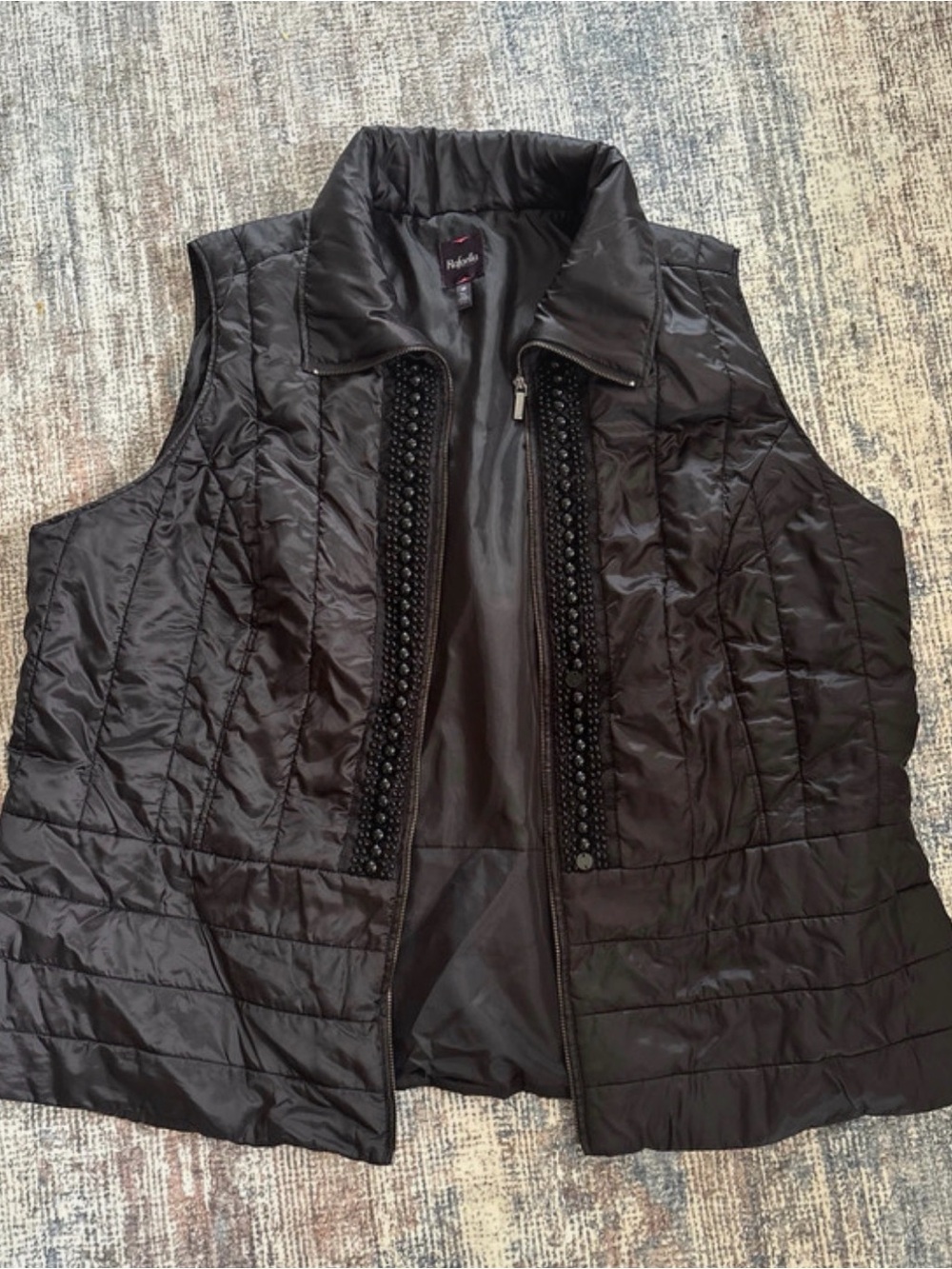 Rafaella Black Quilted Vest with Beaded Trim